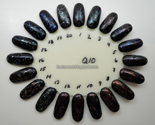 nail wheel with flakie polishes over black