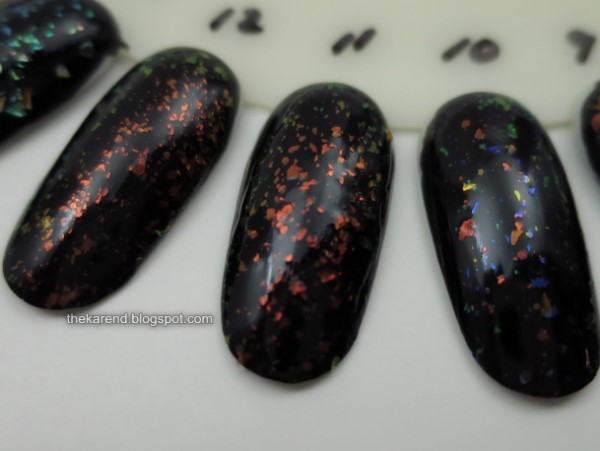 nail wheel with flakie polishes over black