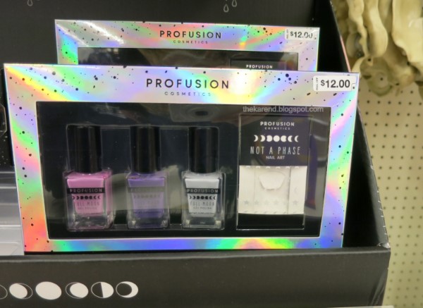 Profusion Cosmetics nail polish set with pink purple and white gel polish plus phase of moon nail art stickers