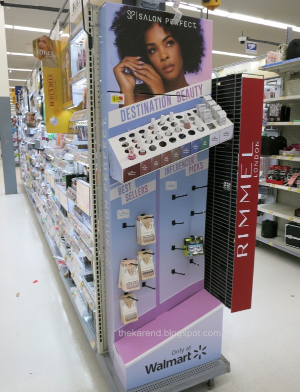 Salon Perfect endcap display with nail polish, fake nails, and fake lashes