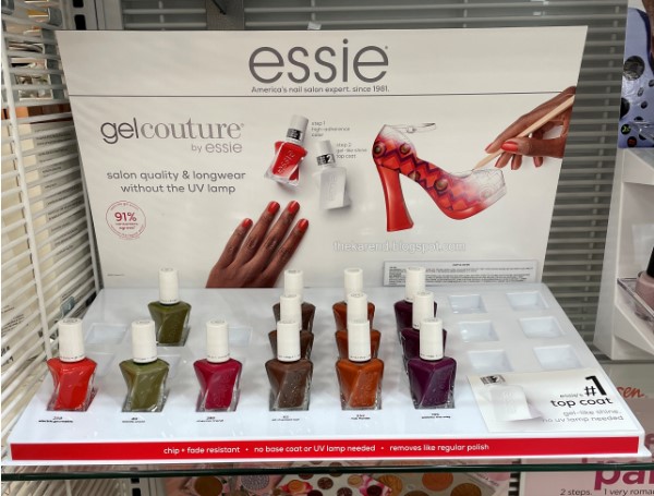 Nail polish display for Essie Gel Couture collection Pattern Play