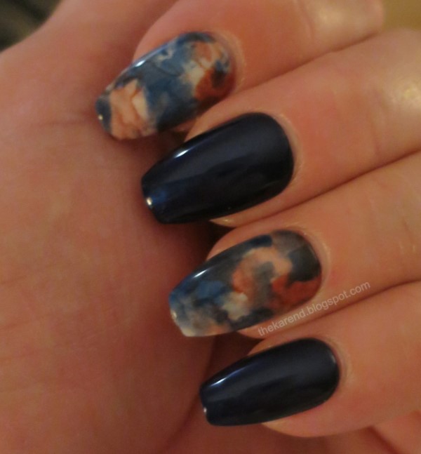imPress press on nails in Indigo Autumn, a navy with brown/blue/cream accents