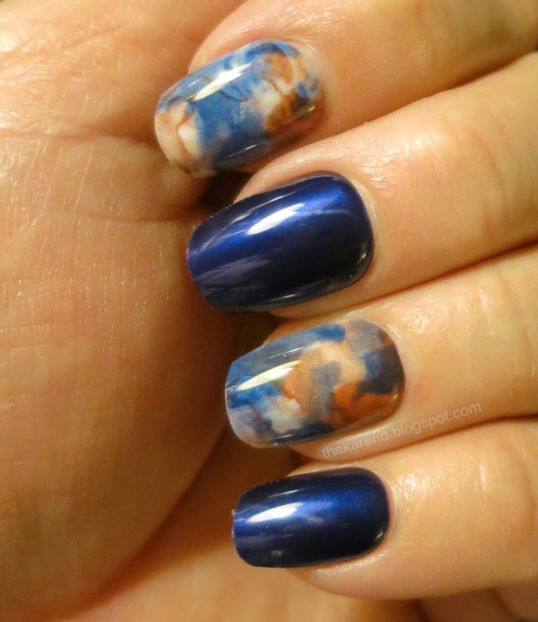 imPress press on nails in Indigo Autumn, a navy with brown/blue/cream accents