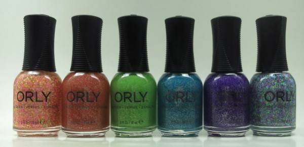 Orly nail polish bottles: Party Animal, As If, Peace Out, Chill Pill, Like Totally, and Dancing Queen.